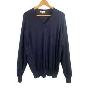 Peter Millar Mens V Neck Sweater Wool Silk Cashmere Navy Blue Size XL Golf